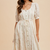 cream and pink flower print button down dress