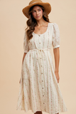 cream and pink flower print button down dress