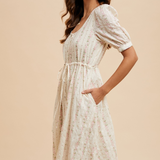 cream and pink flower print button down dress