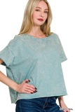 dusty teal washed crew neck crop box tee