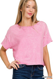 candy pink washed crew neck crop box tee