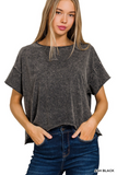 ash black washed crew neck crop box tee