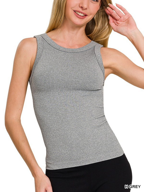 heather gray 2 way neckline seamless ribbed tank top
