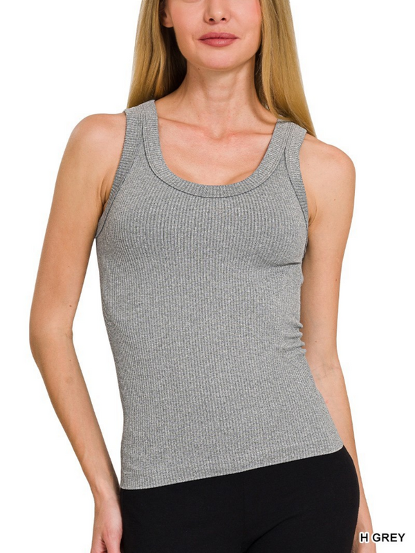 heather gray 2 way neckline seamless ribbed tank top