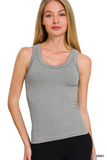 heather gray 2 way neckline seamless ribbed tank top
