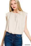 sand beige woven drawstring tie side sleeveless top
