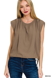 mocha woven drawstring tie side sleeveless top