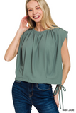 ash jade woven drawstring tie side sleeveless top