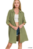light olive double gauze button down shirt dress