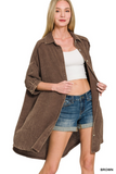 brown double gauze button down shirt dress