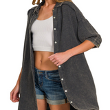 ash black double gauze button down shirt dress