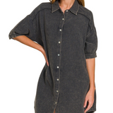 ash black double gauze button down shirt dress