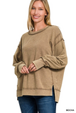 mocha acid washed terry exposed seam sweatshirt