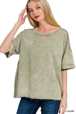 light olive french terry acid washed tee