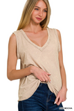 ash mocha crinkle washed V-neck sleeveless top