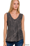 ash black crinkle washed V-neck sleeveless top