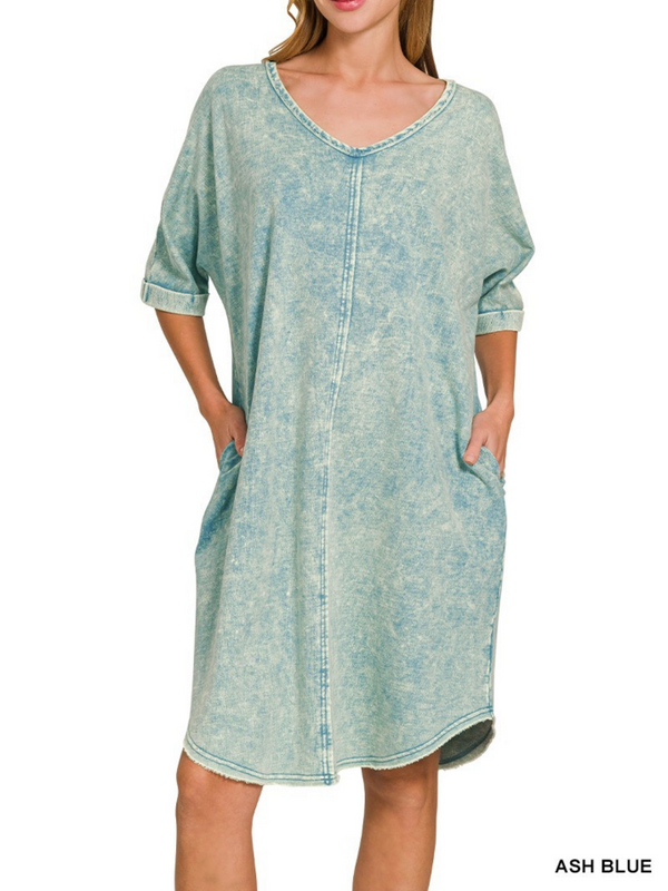 ash blue acid washed T-shirt dress