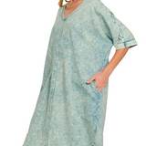 ash blue acid washed T-shirt dress