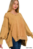 deep camel acid washed exposed seam sweatshirt