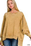 camel acid washed exposed seam sweatshirt