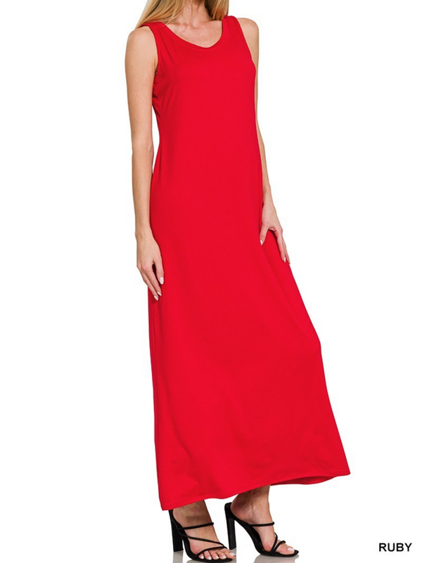 ruby sleeveless flared scoop neck maxi dress