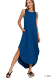 light navy side slit dress with pockets