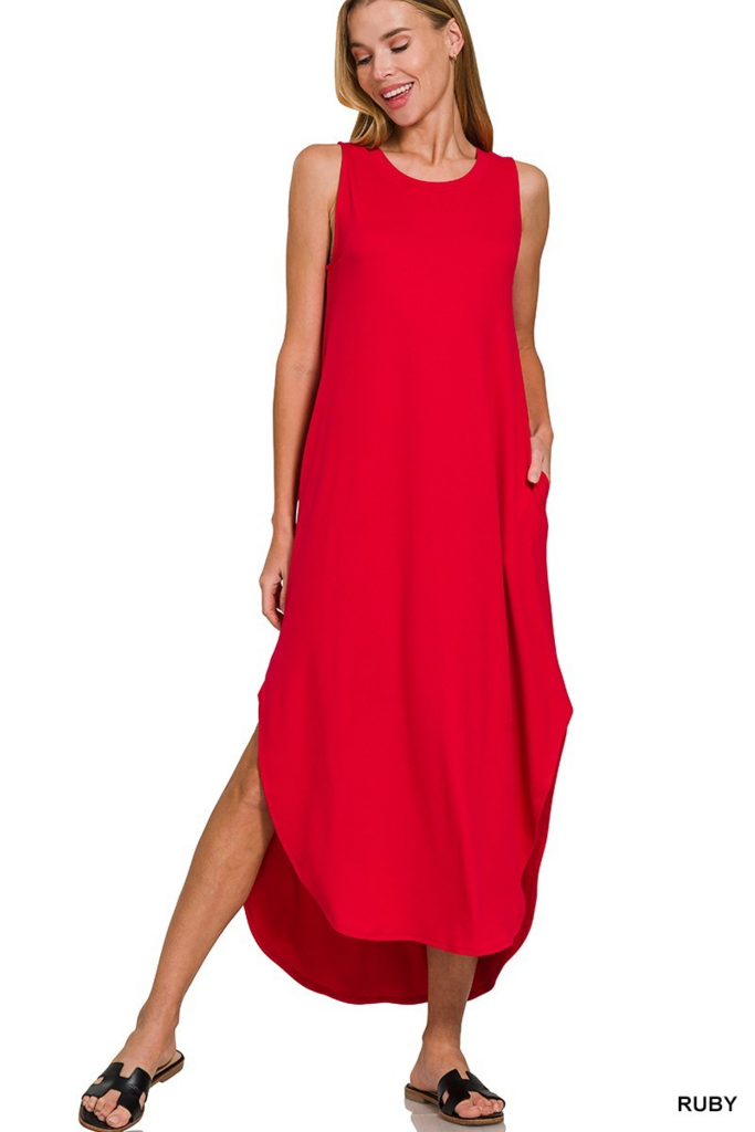 ruby side slit dress with pockets