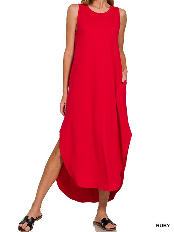 ruby side slit dress with pockets