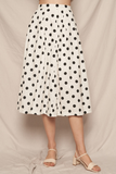 white and black Polka Dot Pleated A-Line Midi Skirt