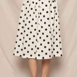 white and black Polka Dot Pleated A-Line Midi Skirt