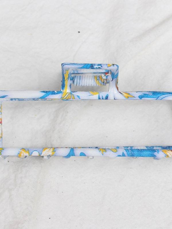 blue toile rectangle hair claw