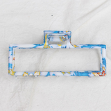 blue toile rectangle hair claw