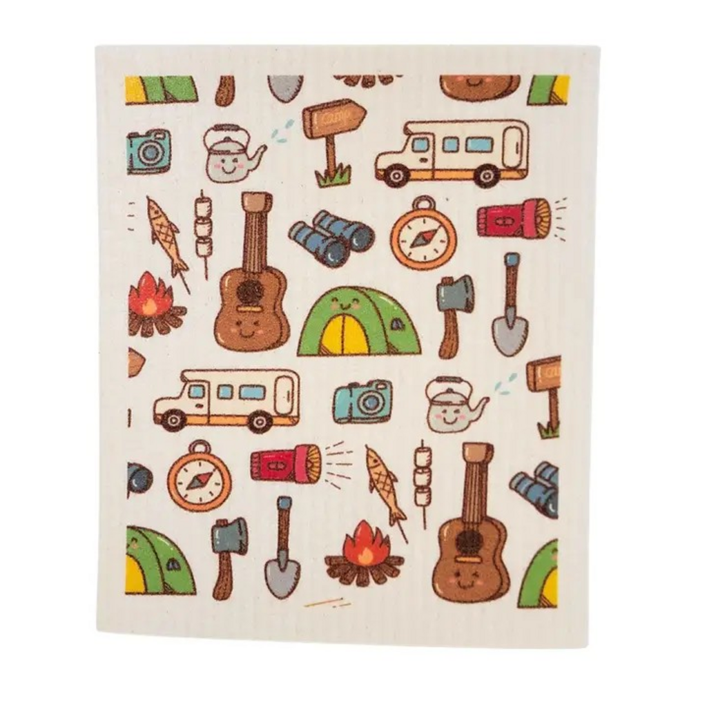 summer RV camping collage swedish dishcloth