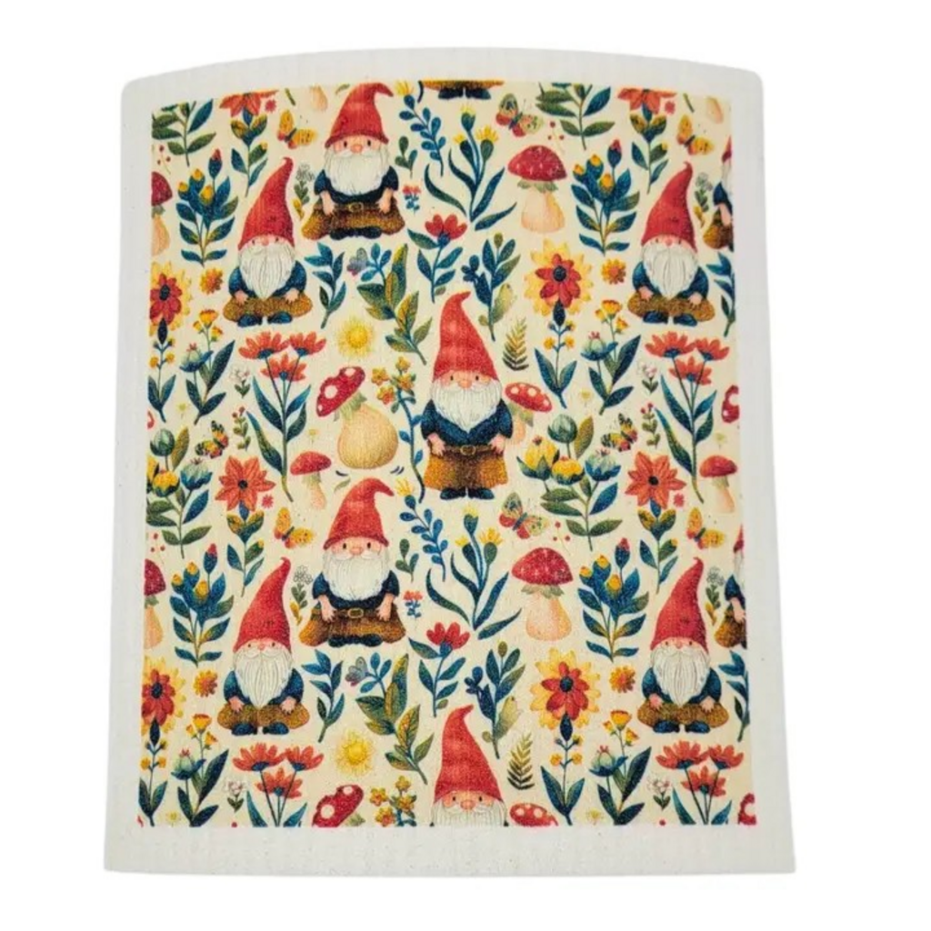 spring garden gnomes swedish dishcloth