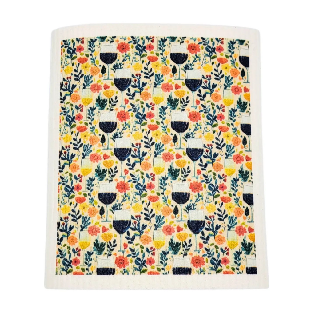 summer flowers & wine swedish dishcloth
