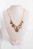 Gold Charm Necklace-cluster Bow Heart Pearl Link