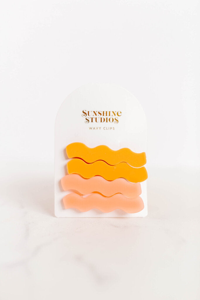 pink mango wavy hair clip set