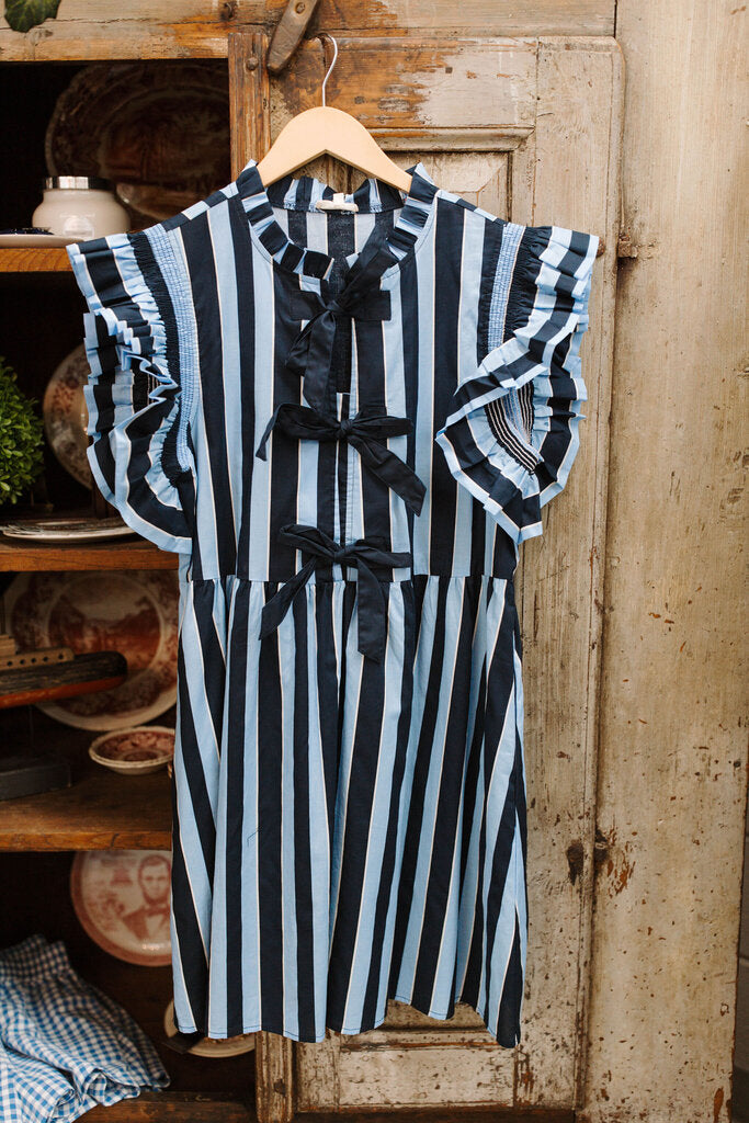 navy blue striped dress