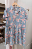 light denim floral print tiered shirt dress