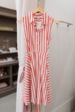 red sleeveless striped shirt dress