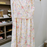 floral printed woven shoulder bow tie top with long skirt set