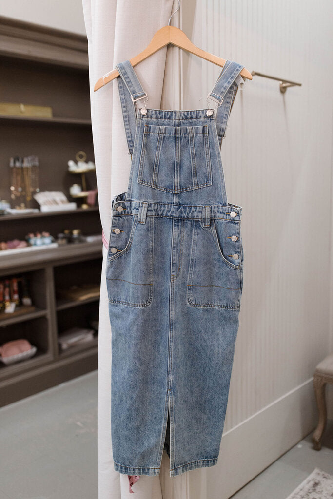 denim overall midi skirt