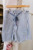 blue striped frayed hem denim shorts