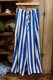 blue striped linen blend flowy pants