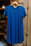 classic blue short sleeve A-line dress with pockets
