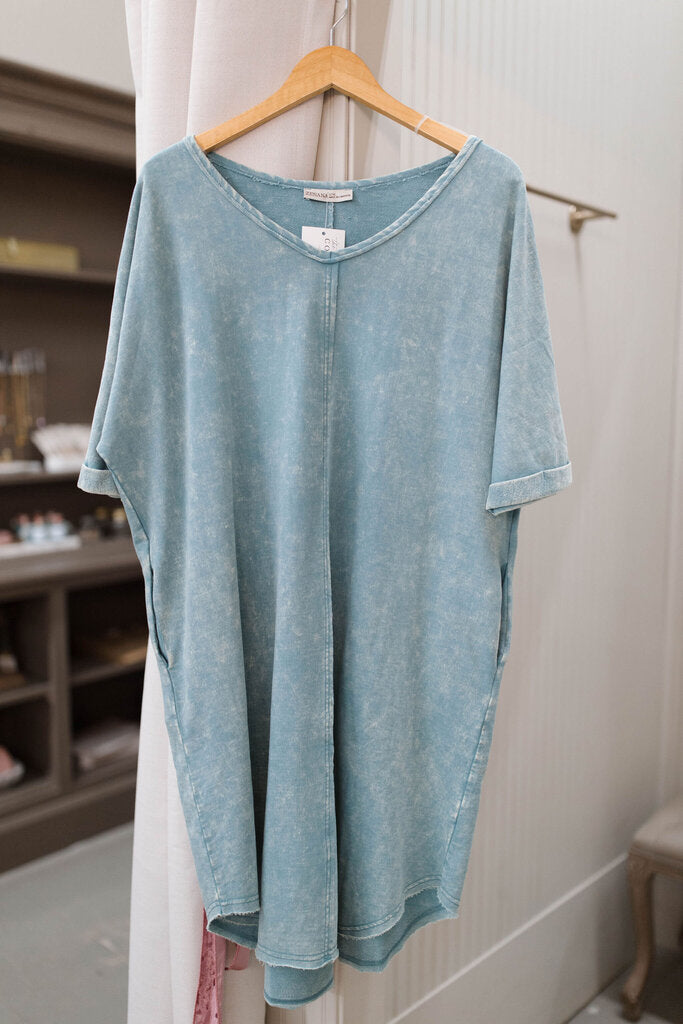 ash blue acid washed T-shirt dress