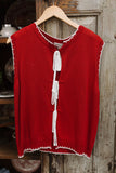 red contrast stitch front tie detail sweater
