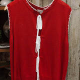 red contrast stitch front tie detail sweater