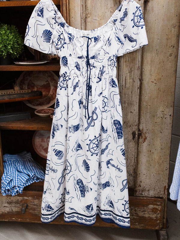 ivory printed midi dress