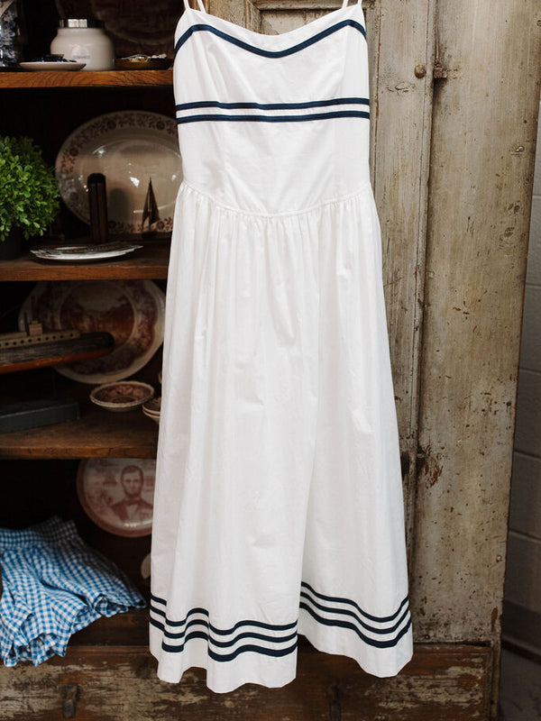 ivory spaghetti strap smocked midi dress